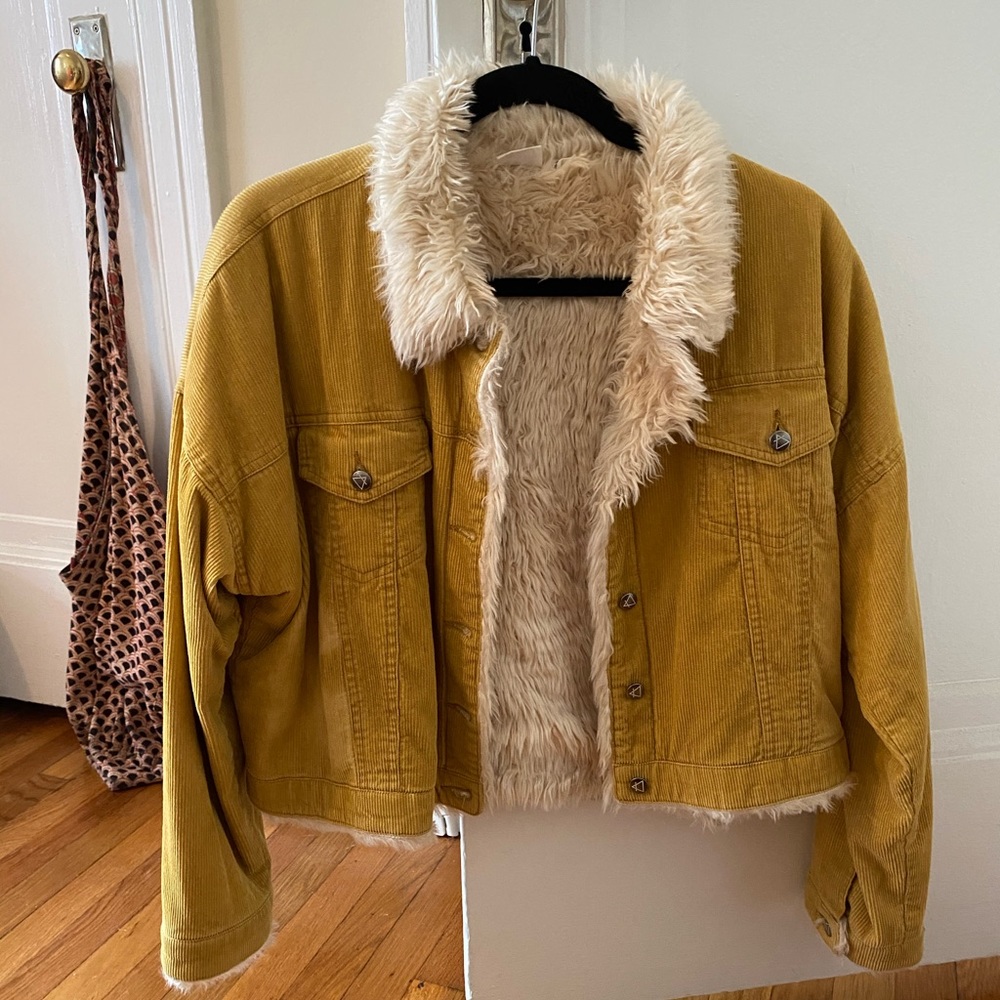 Mustard shearling lined corduroy jacket